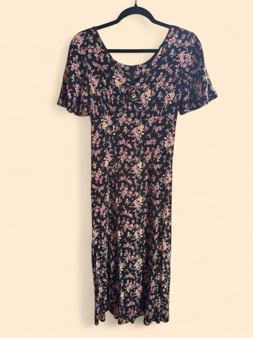 VTG NoBo Floral Dress in Black with Pink & Cream Flowers